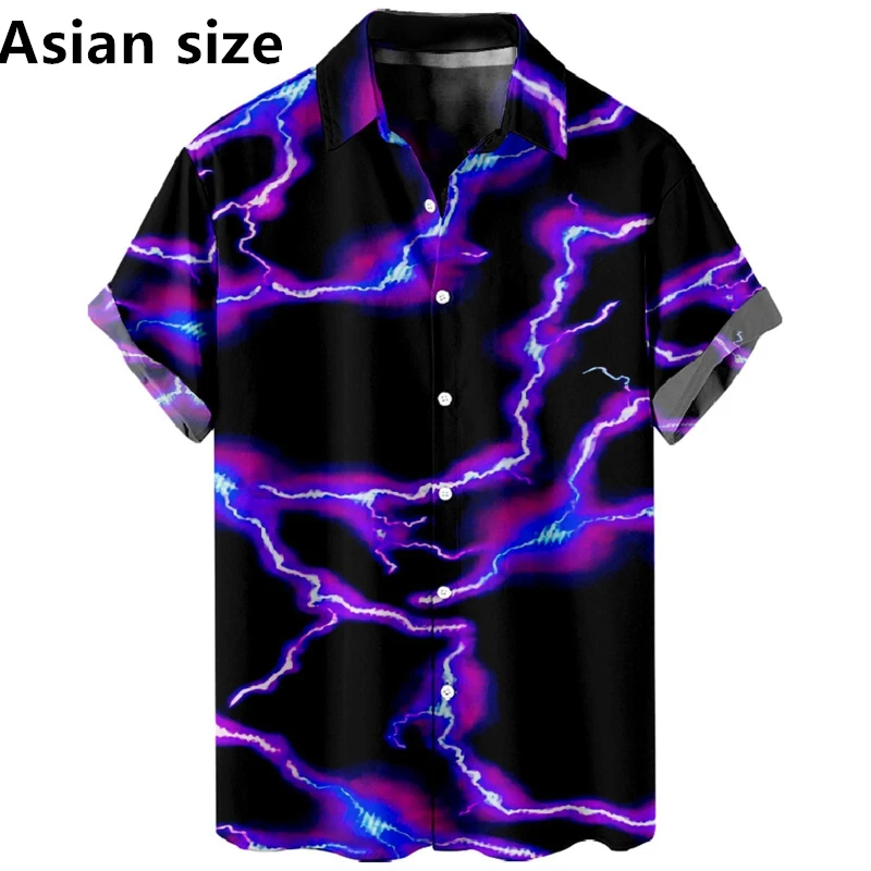 

New Men's 3D Printed Lightning Graphic Casual Short Sleeved Hawaiian Cardigan Shirt Men's Short Sleeved Shirt 2025 Unisex Top