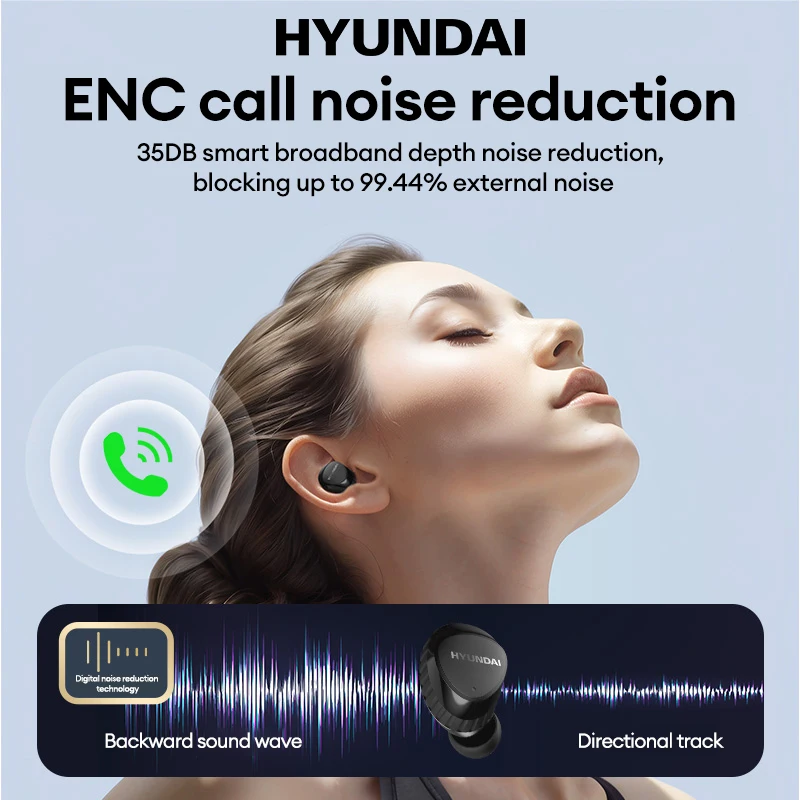 Choice HYUNDAI SpaceAi pro In-Ear Headphones Touch Control Earbuds Color Screen Bluetooth Wireless Ultra Long Battery Life