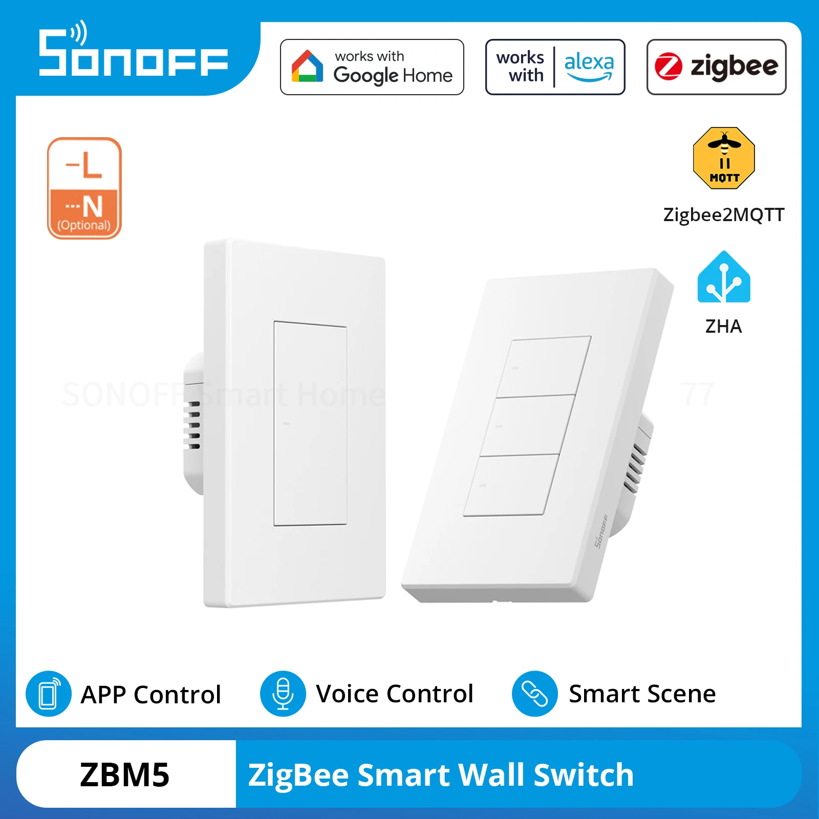 SONOFF ZBM5 120 Type Zigbee 3.0 Smart Light Wall Switch  Interruptor Inteligente No Neutral or with Neutral Control with Google