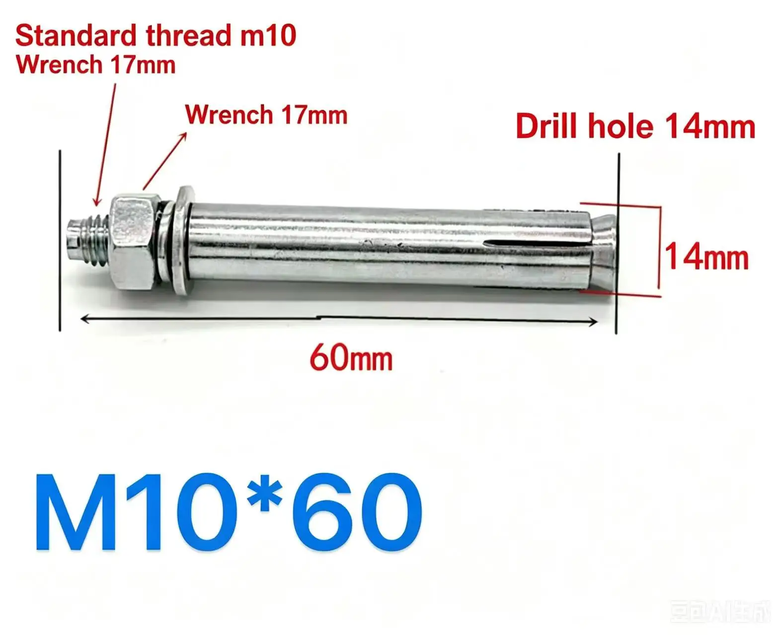 M10*60 Hex Expansion Anchor Bolt, Multiple Package Options, Retail & Wholesale, for Concrete Brick Wall Mounting Fixing