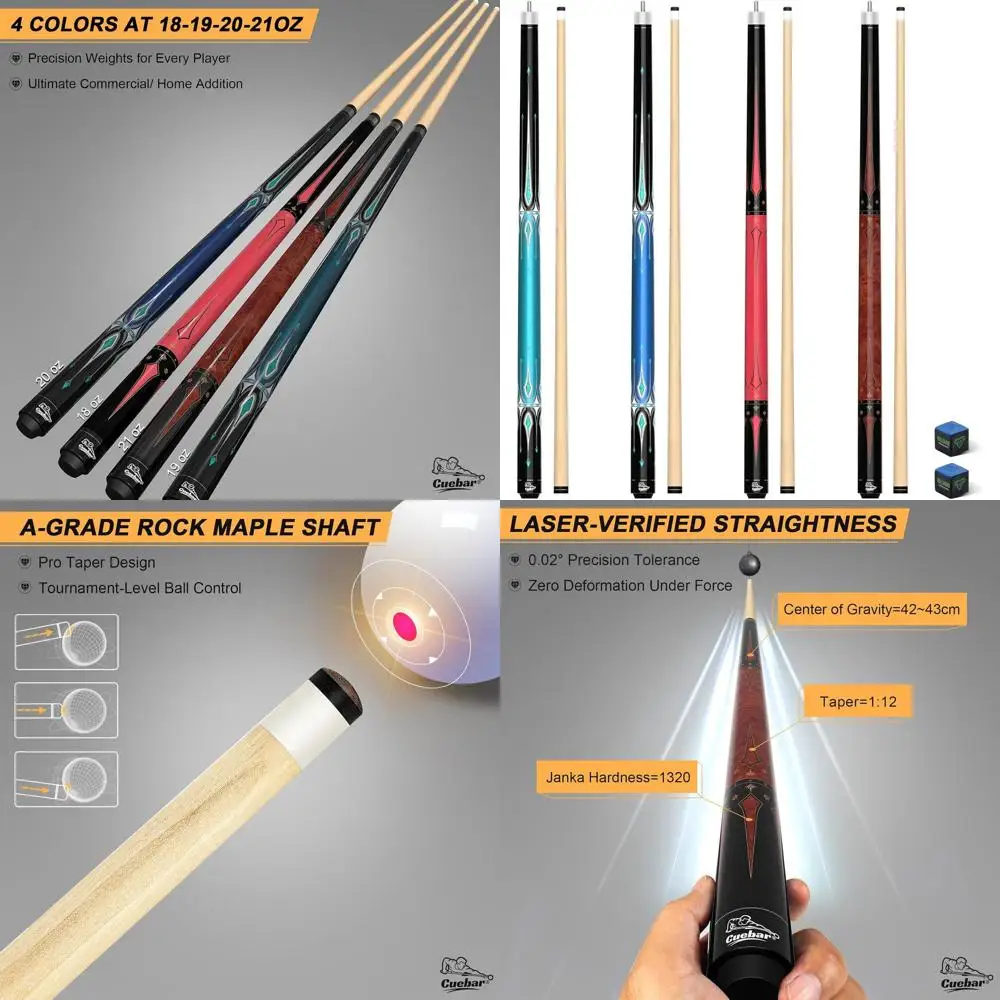 

Набор из 4 киев для бассейна из 58 клена для взрослых, 18–21 унций, наконечники 13 мм, мел и необманная ручка