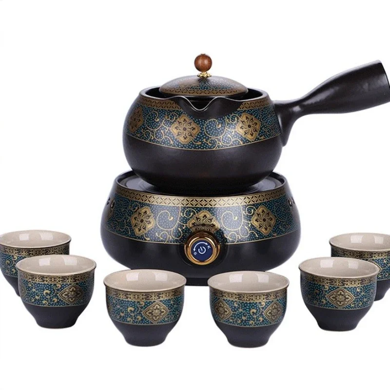 

tea brewing in the stove, tea brewing stove, tea set