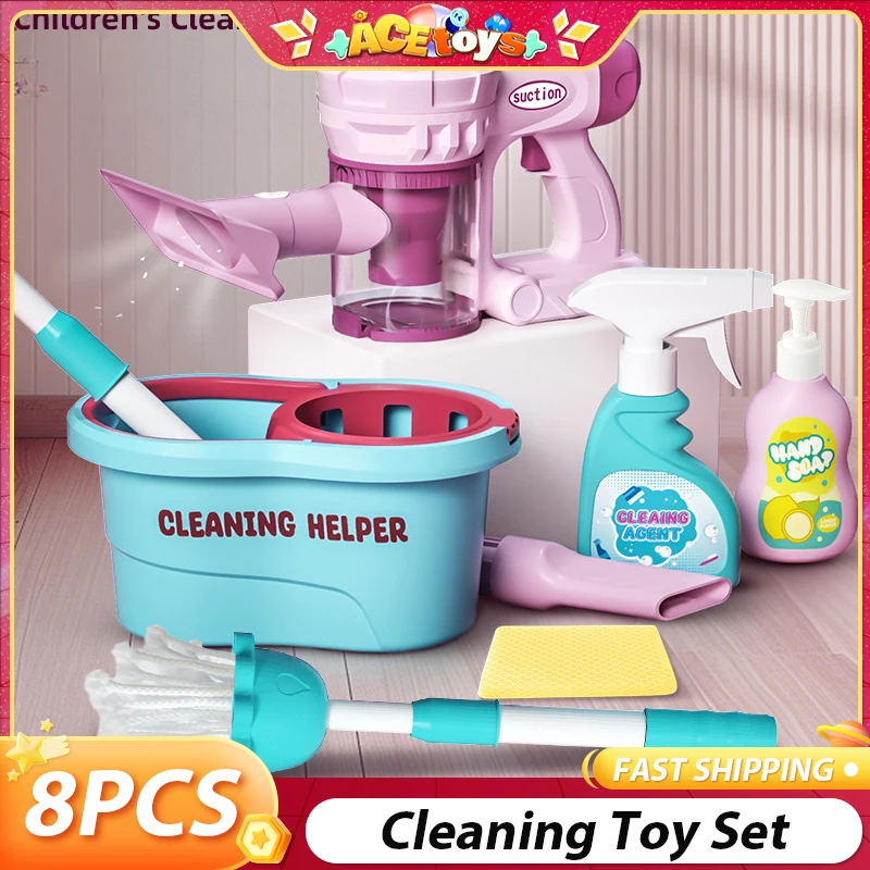 8PCS Cleaning Set Toys Role-Playing Toys Parents-Child Interaction Simulation Tools House Play Toys Housekeeping Toys Kids Gifts