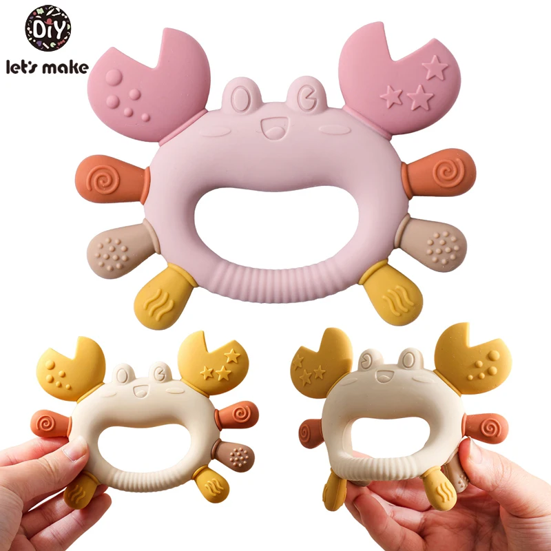 Silicone Baby Teether Baby Toys 0 to 6 Months BPA Free Chewing Teething Toys Crab Wooden Ring Teether Reborn Silicone Baby Toys