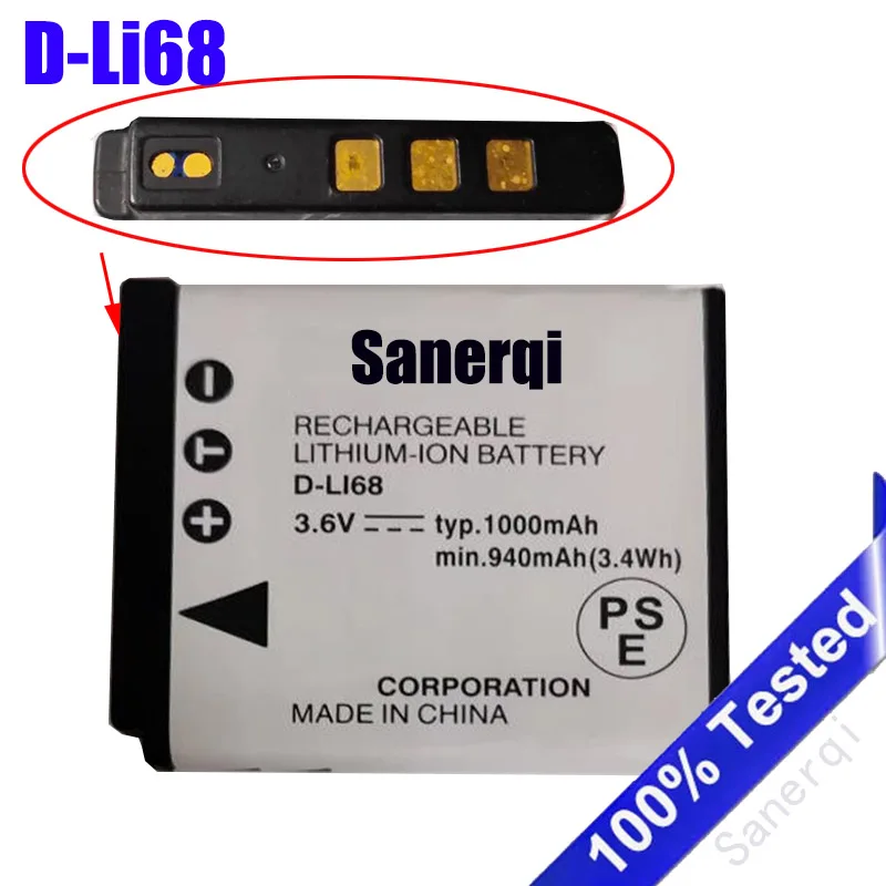 Full battery For Pentax Q10 D-Li68 Q10 Q7 VS20 A36 S12 Camera Battery Capacity 1000mAh 3.6V
