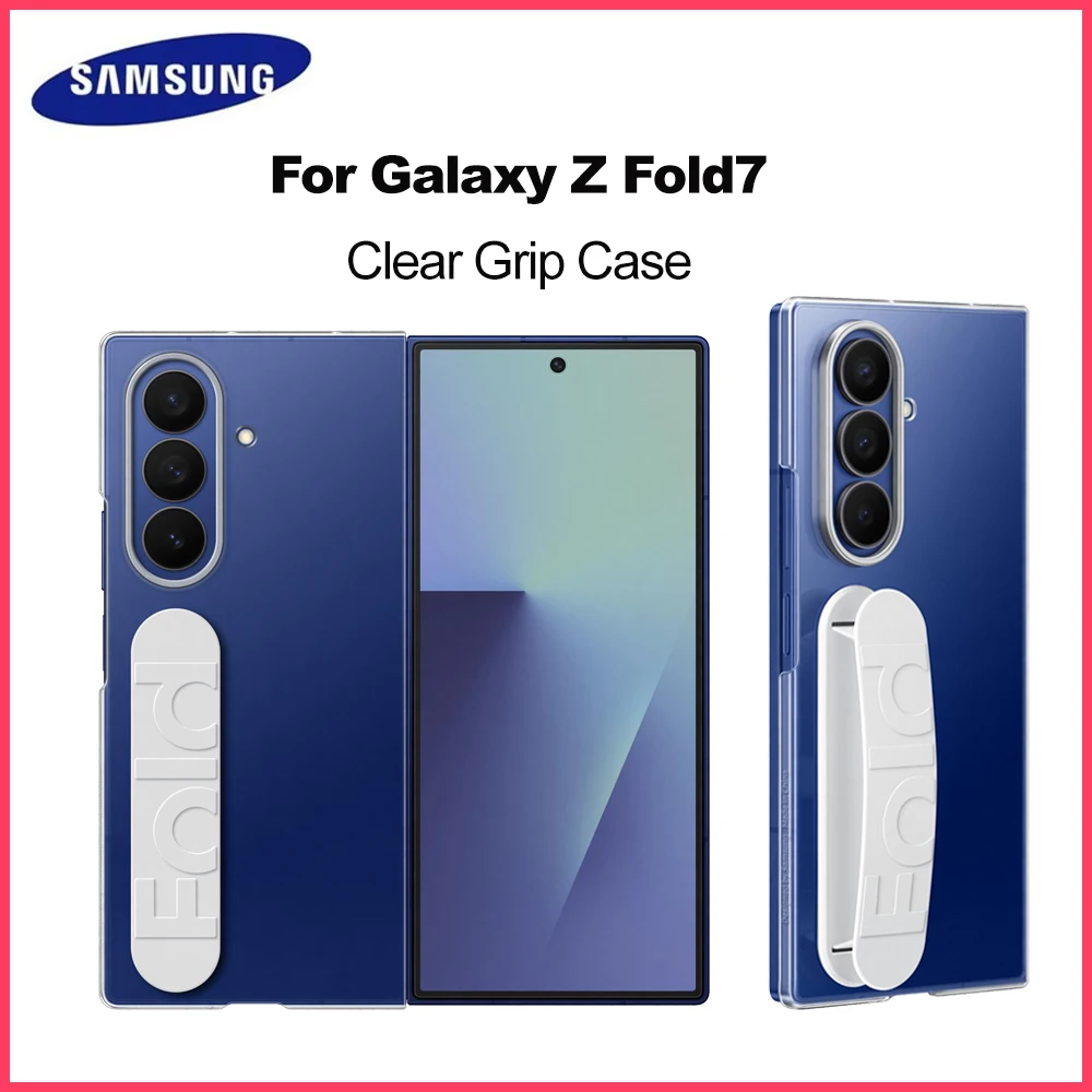 Original Samsung Galaxy Z Fold7 Clear Grip Case with Finger Holder and Screen Protector Protective Case Shockproof EF-QF966
