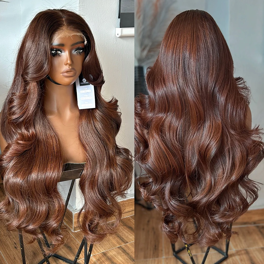 

360 Chocolate Brown HD Lace Front Human Hair Wig Body Wave 400Density Colored Human Hair Wig Brazilian Remy Preplucked For Women