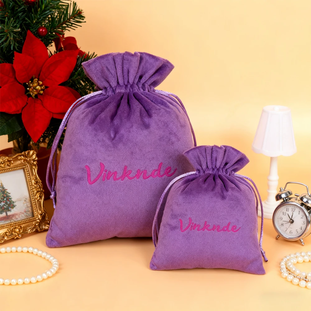 

50Pcs Custom Violet Velvet Drawstring Bags Jewelry Pouches For Gift Wedding Favors Necklace Candy Perfume Storage Small Pack