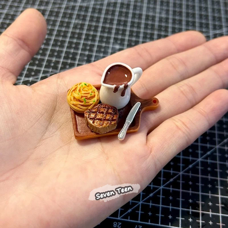 Miniaturas de Comida Occidental, Exquisitos Adhesivos Magnéticos para Refrigerador, Simulación de Bistec, Pasta, Tabla de Cortar, Plato, Adornos para Muñecas