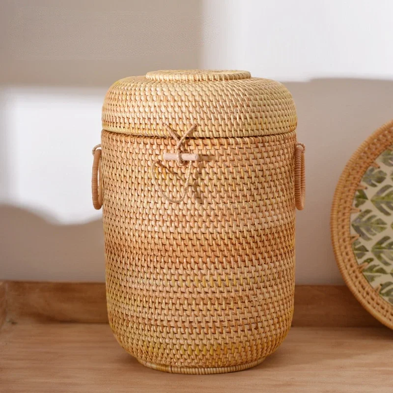 Artisanal HandWoven Rattan Storage Basket Versatile EcoFriendly Organizer Clamshell Design Laundry Jewelry Box