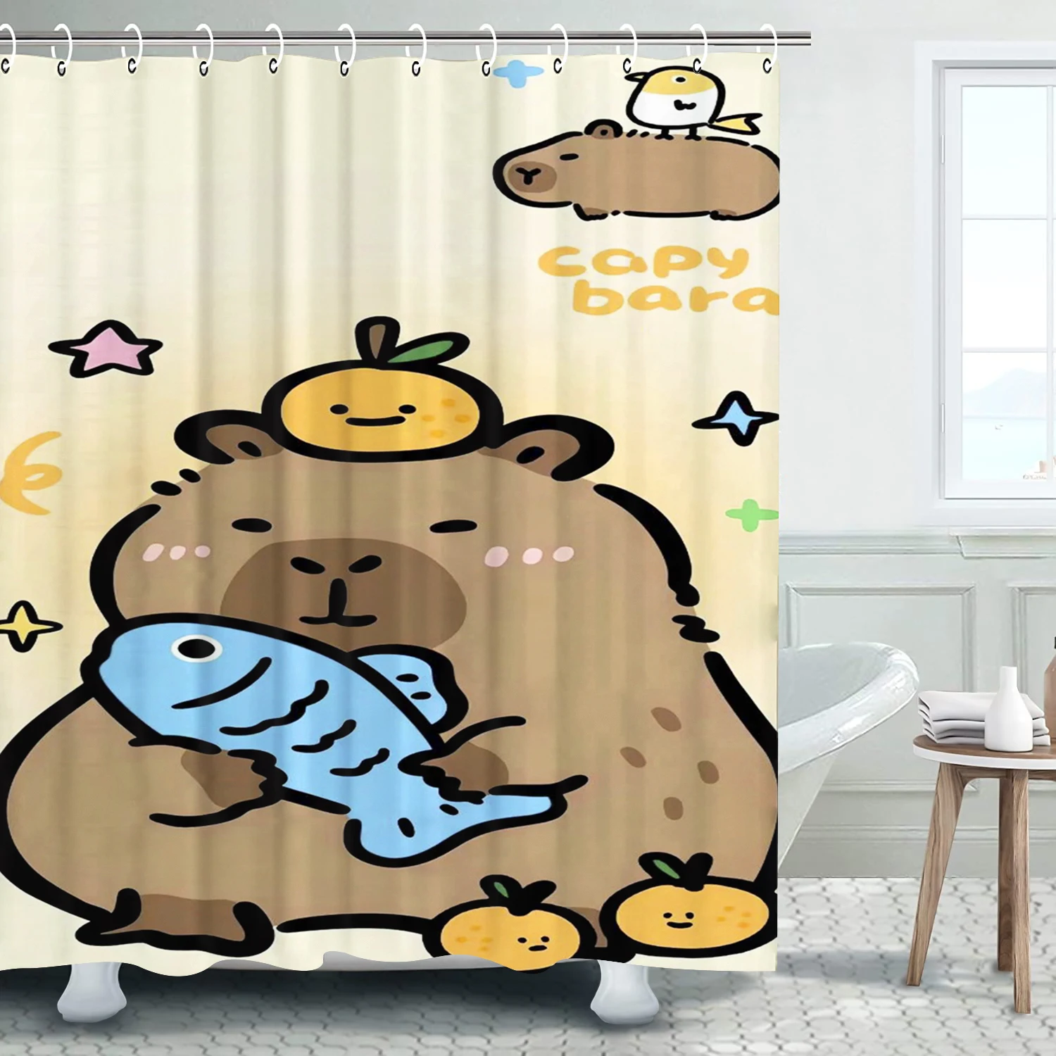 Capybara-Cute Cartoon Shower Screen for Kids, Water Pig, Full Luxury Bath, Anime Hook Up Accessories, Bathroom Sets Gift