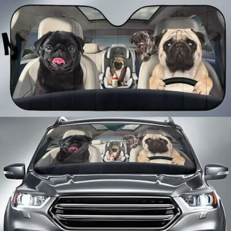 

Pug Family Funny Safe And Driver Auto Sun Shade1 Customized Gift Custom Animal Pattern Sunshade,STYLE FOR CAR