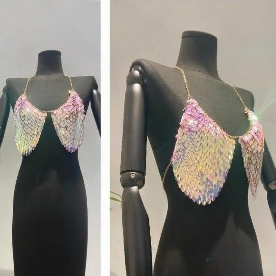 أزياء القلب لصق بيكيني أعلى حبال الملابس الداخلية سلسلة المرأة مثير الصدرية سلسلة بروتيل مهرجان الزي Y2K ملهى ليلي مجوهرات