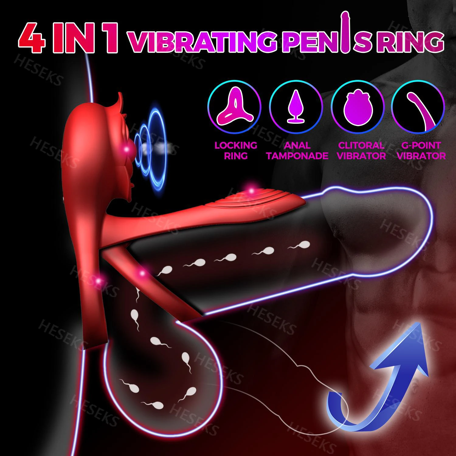 HESEKS 로즈 진동 콕 링, 남근 진동기, G 스팟 음핵 자극기, 성인 커플 섹스 토이, 남성용 10 진동 페니스 링