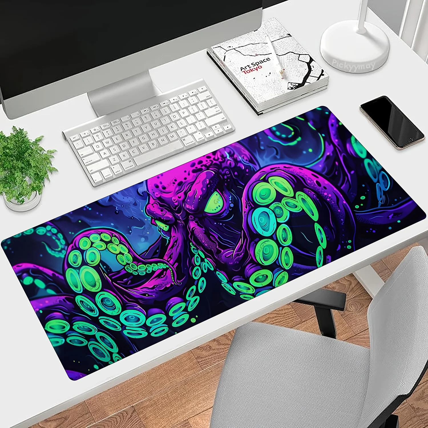 Extra-large high-definition Octopus Neon-colored Cthulhu Monster game mouse pad - Table pad with sewn edges