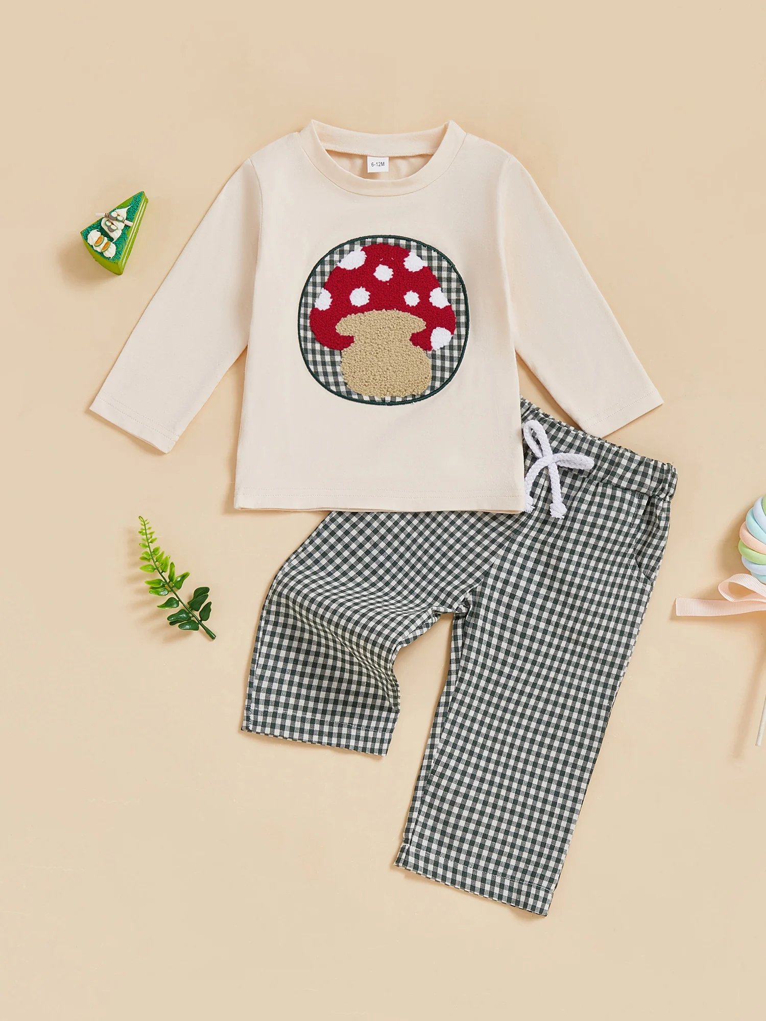

Infant Autumn Ensemble Woodland Creature Appliqué Sweatshirt with Checkered Trousers - 2 Piece Matching Set