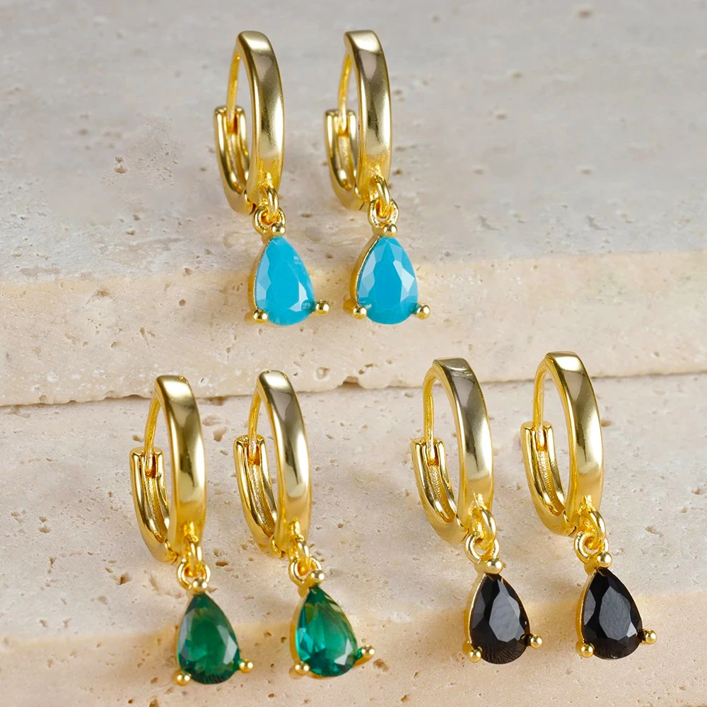Fashion Colorful Zircon Water Drop Hoop Earring for Women Simple Geometry Stainless Steel Huggie Earring Piercing Jewelry aretes