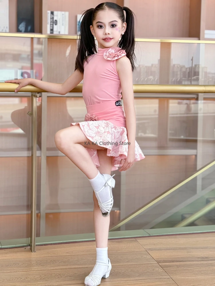 Rumba Tango Latin Dance Dress Girls Latin Dance Costume Child Ballroom Dance Competition Dresses Girls Kids Latin Practice Dress