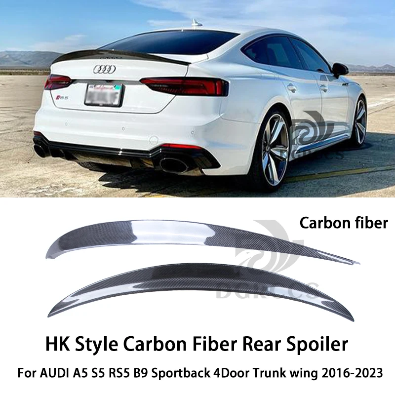 

For AUDI A5 S5 RS5 B9 Sportback 4Door HK Style Carbon fiber Rear Spoiler Trunk wing 2016-2023 Carbon fiber Glossy black