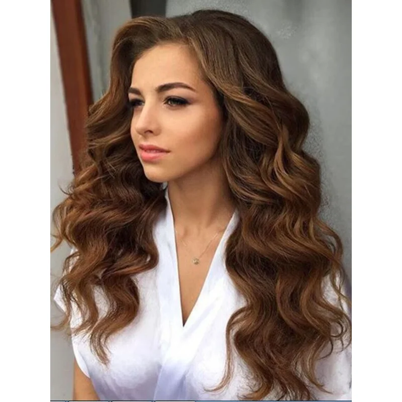 

24 In Hair New Fashion Long Natural Light Brown Wavy Women's Full Wigs