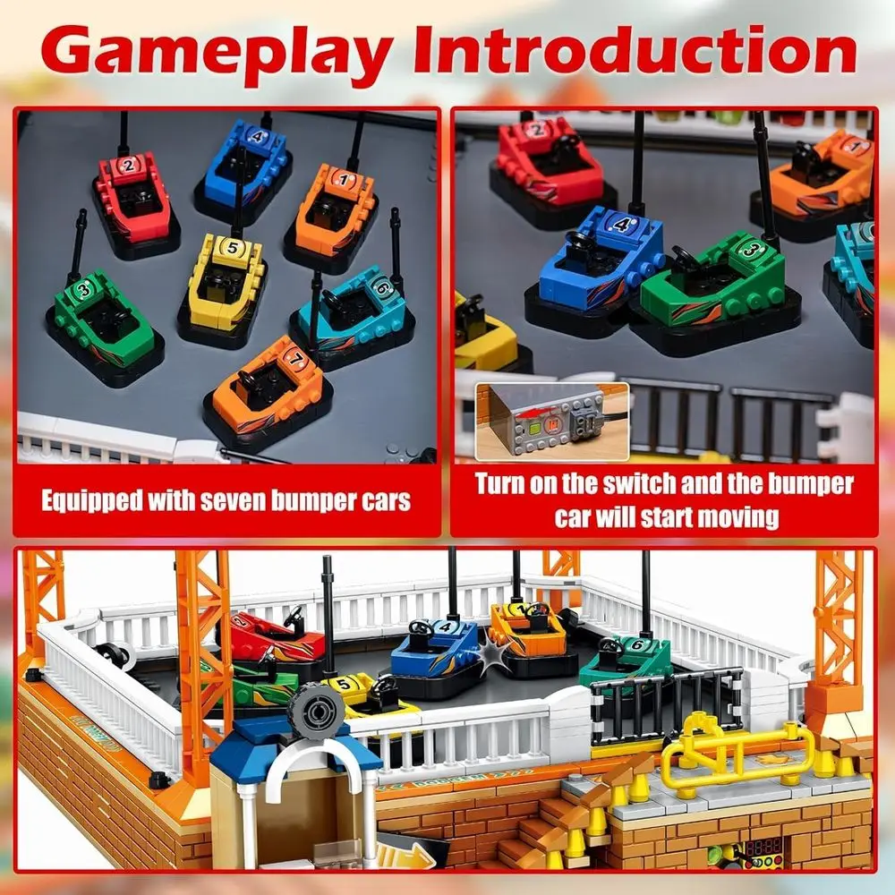 Ensemble de voitures de pare-chocs électriques pour enfants, jouet de construction de parc d'attractions de 1840 pièces, adapté aux âgés de 8 ans, idéal pour les garçons et les filles, E