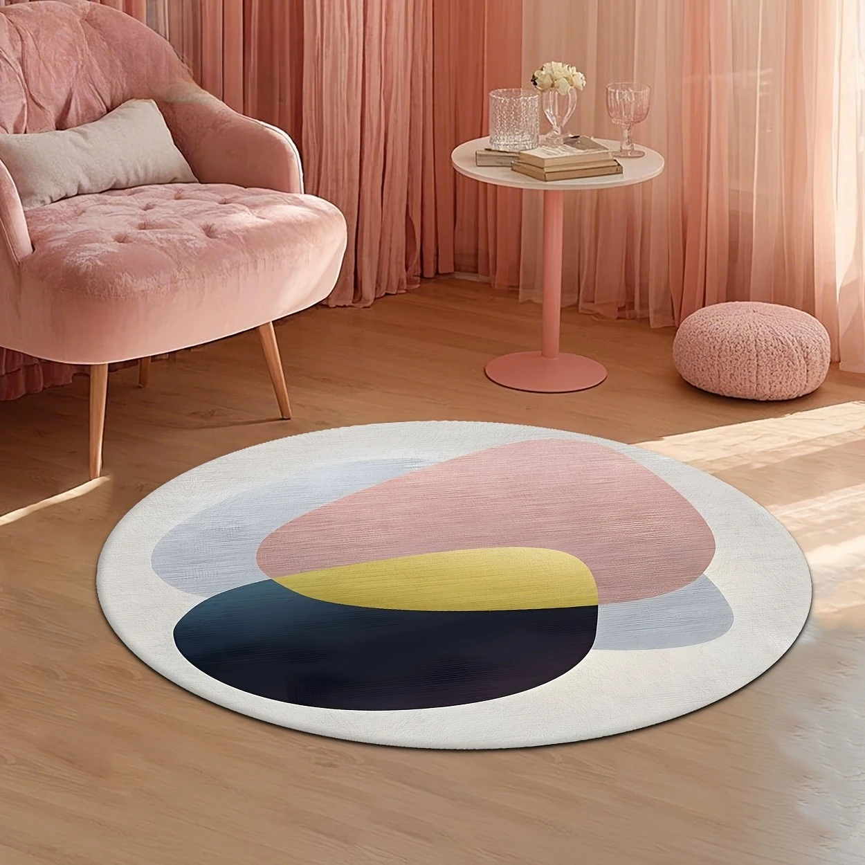 Home Made Bathroom Vanity - Boho Abstract Color Block Round Rug