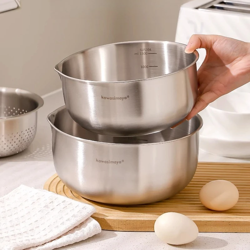 

LMM Stainless Steel Salad Bowl Household Food Grade Egg Beating Bowl and Noodle Kneading Basin