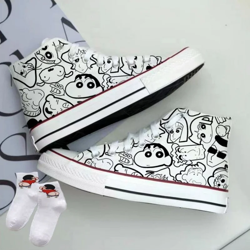 Crayon Shinchan Canvas Shoes Summer New Thin Shoes Cartoon New High Top Student Versatile Sneakers Men's Shoes Couple Style