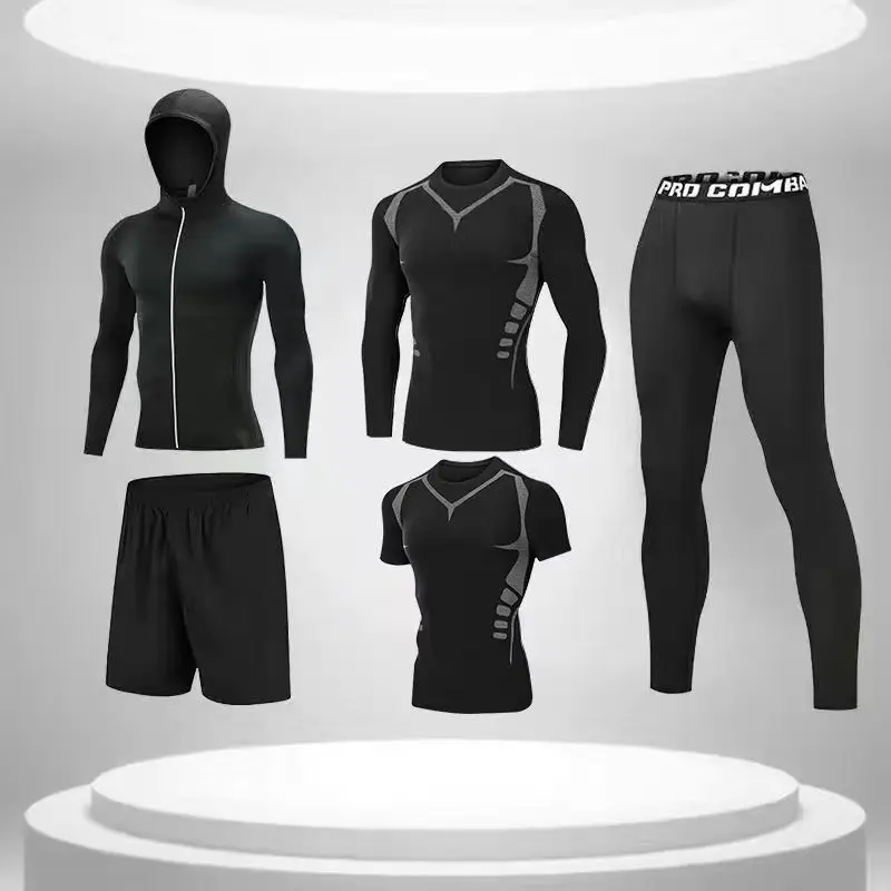 Taglia asiatica 5 pezzi tuta sportiva QuickDry da uomo palestra attillata sport Running set Jogging MMA abbigliamento Fitness tuta da allenamento