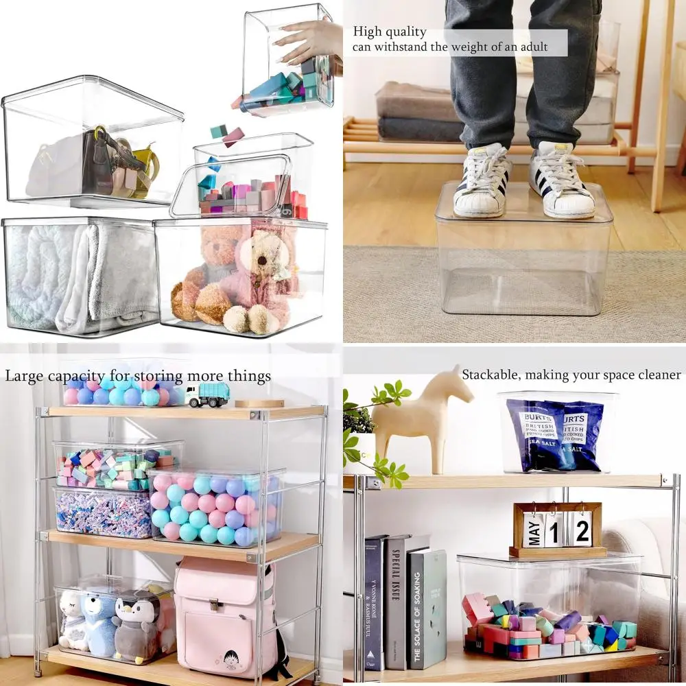 

Прозрачные органайзеры для еды: штабелируемые контейнеры для хранения с крышкой, размеры 3XL и 2 м.