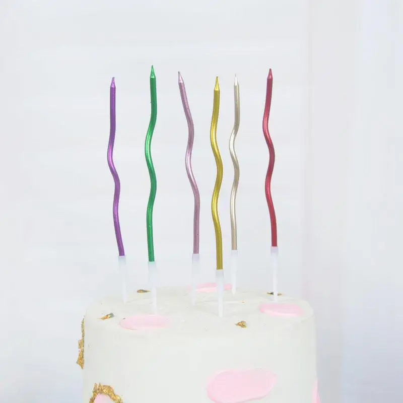 Shiny Curved Birthday Candles Metallic Finish: 6PCS Pack Cake Decorations Parties