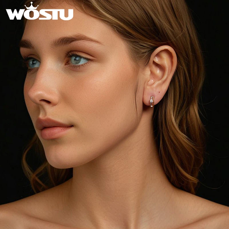 WOSTU Moissanite Two-tone Hoop Earrings 925 Silver 18K Gold Double Twisted Line Hoops Earring Certified Wedding Jewelry Gift