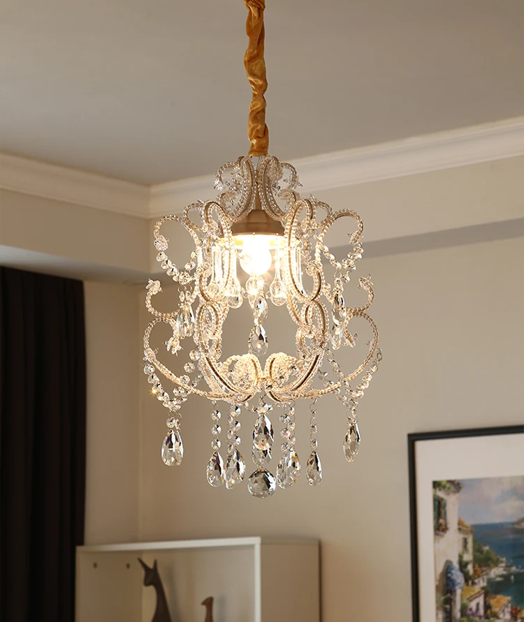 Small crystal chandelier Italian retro water drop lamp Light luxury living room bedroom porch lamp Entry restaurant chandelier