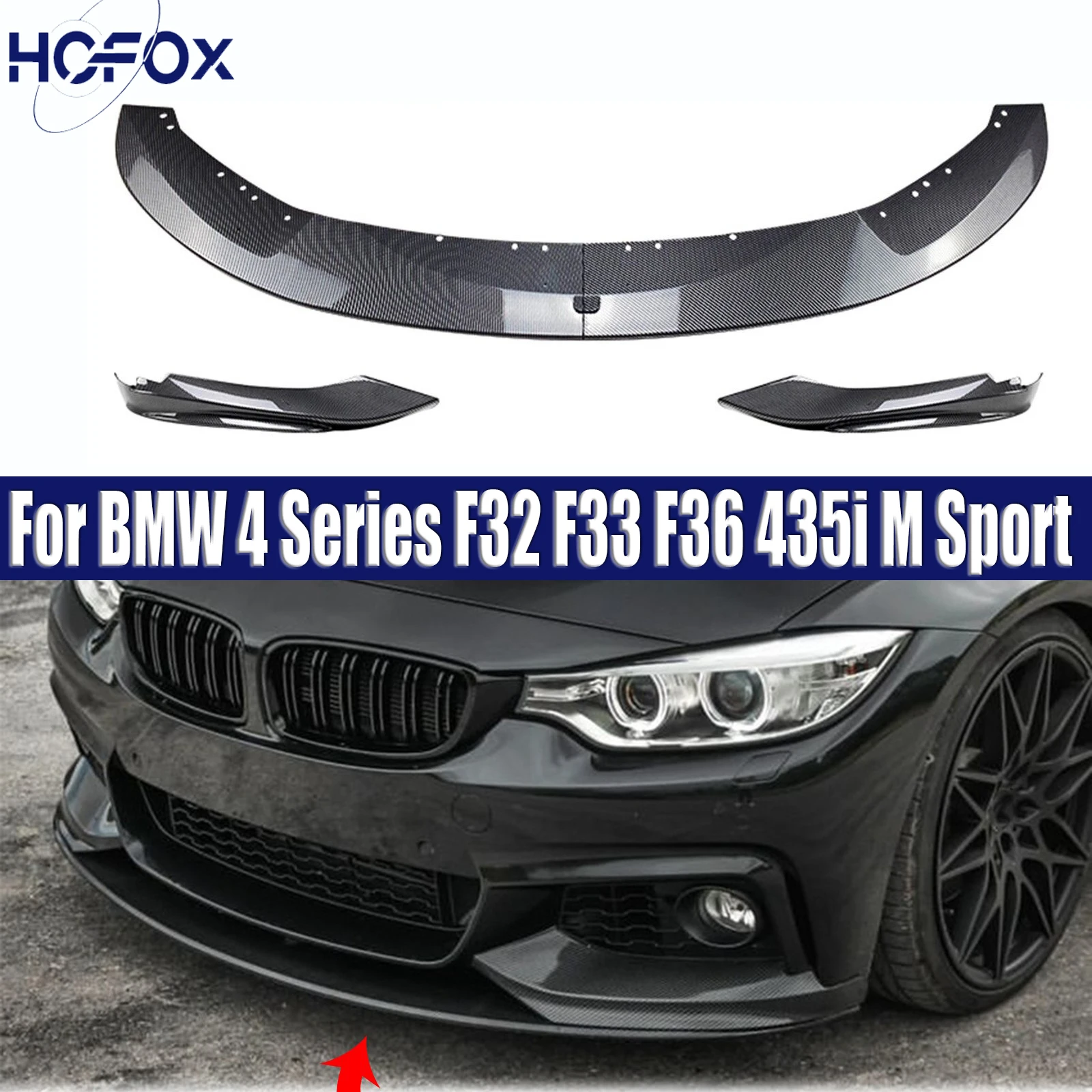 

For BMW 4 Series F32 F33 F36 435i M Sport 2014-2020 Front Lower Diffuser Spoiler Splitter Body Kits Carbon Look Front Bumper Lip