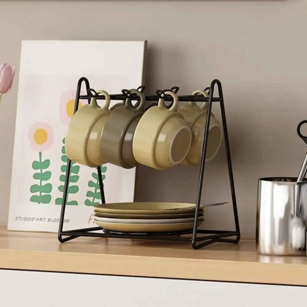 

Durable Iron Vertical Coffee Cup Rack Vertical Hanging Coffee Cup Holder 6 Cups Space Saving Cup Drying Stand for Living Room