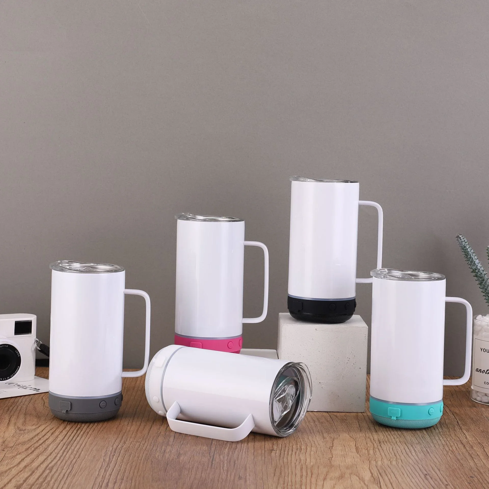 

14OZ Sublimation Blank Tumbler Stainless Steel Vacuum Insulated Cups Music Cup Wireless Audio Speaker Smart Handle Water Bottle