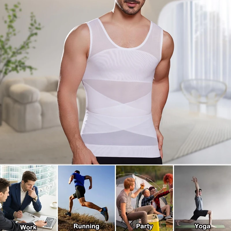 Heren Afslankende Body Shaper Vest Gynaecomastie Compressie Shirts Buik Controle Mouwloze Ondershirts Kriskras Cross Mesh Ondergoed