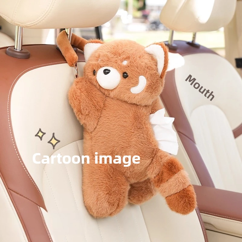 

Hanging Car Tissue Box - Cute Raccoon Plush Doll Design, Multifunctional Tissue Pouch for In-Car Seat Back