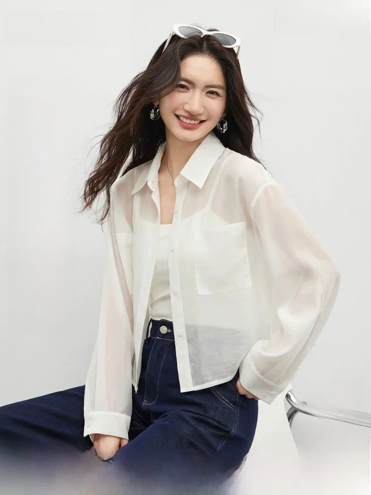 

Summer Oxygen Cool Feeling Sun Protection Short Open Cardigan Women's Loose Thin Long Sleeve Top Silk Blend Business Casual S...