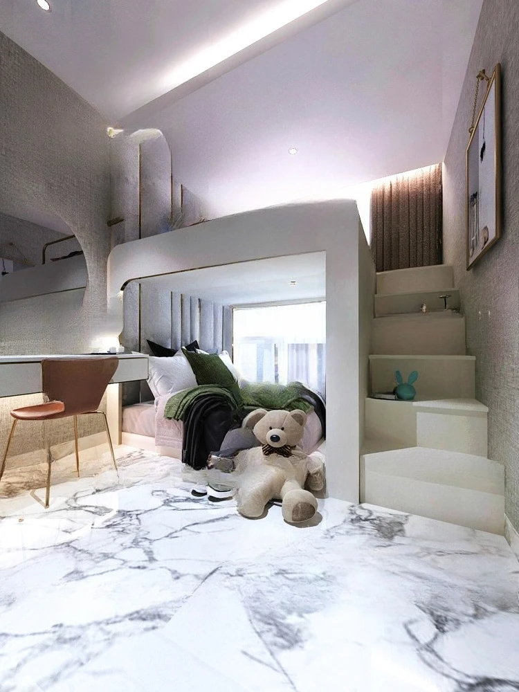 Tempat tidur tingkat setengah tinggi terintegrasi, tempat tidur susun dengan kabinet tangga, tempat tidur lantai tersedia untuk dewasa