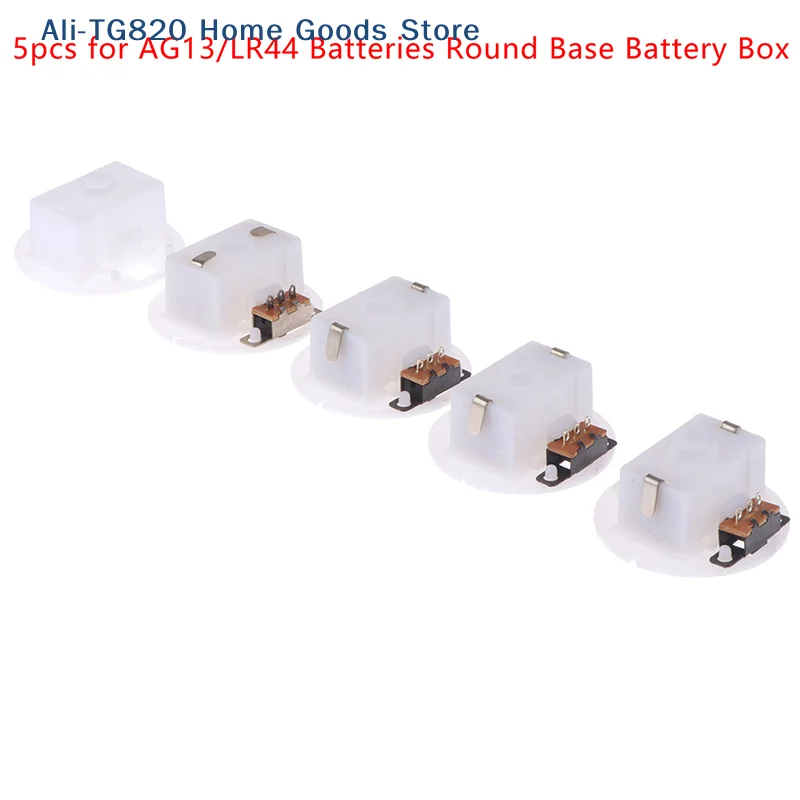 [TG820] 5 piezas para AG13 con interruptor, caja de batería de base redonda, compartimento para botones, base para manualidades, estuche de almacenamiento de baterías, compartimentos para baterías