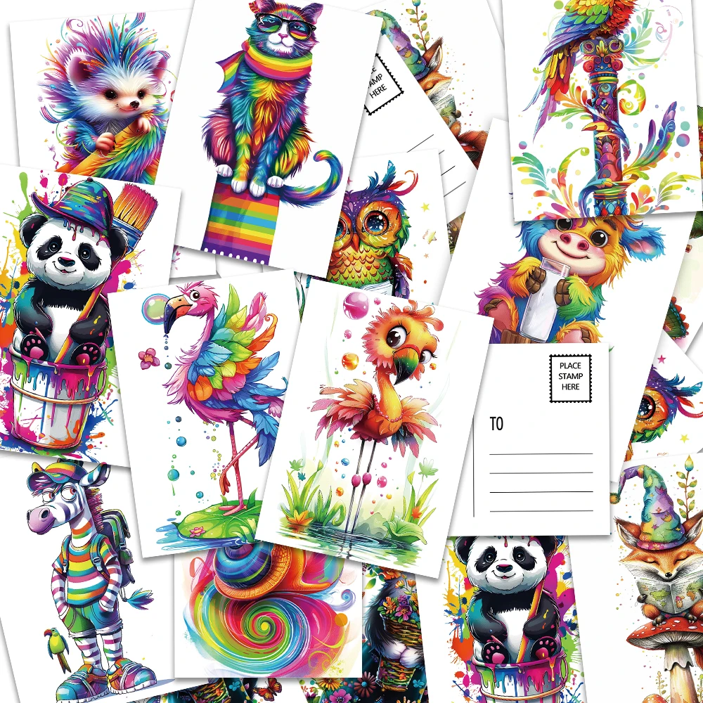 32 Stück Doodle-Tier-Postkarten, kreative Weihnachtsgeschenke für Studenten, Schlafzimmerdekoration, dicker Karton, hochauflösender Druck – Detail 1