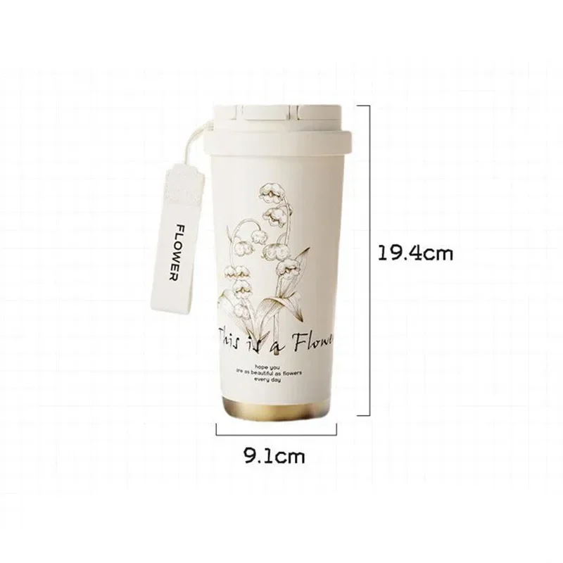 Woman Flower Coffee Mug 500ml 316 Stainless Steel Vacuum Flask Straw and Directly Drinking Insulated Tumbler  Thermal Cup