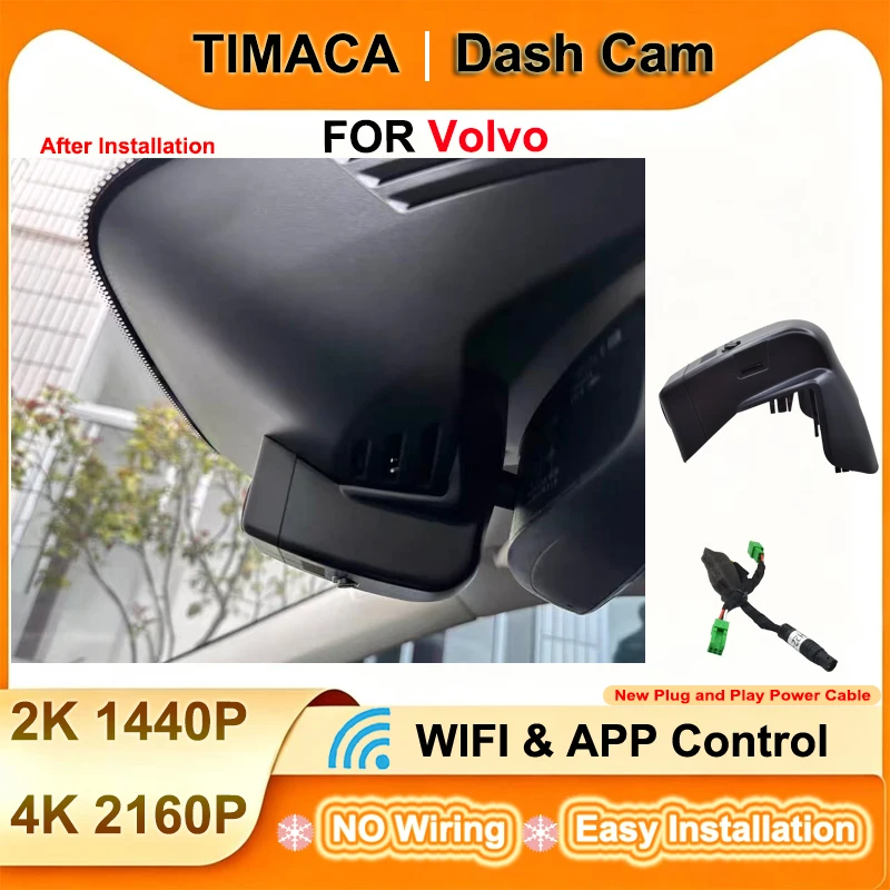 TIMACAM for Volvo XC90 2014 2015 2016 2017 2018 2019 2020 2021 Dash Cam Front Rear 4K Wifi Plug and Play Video Recorder Car DVR