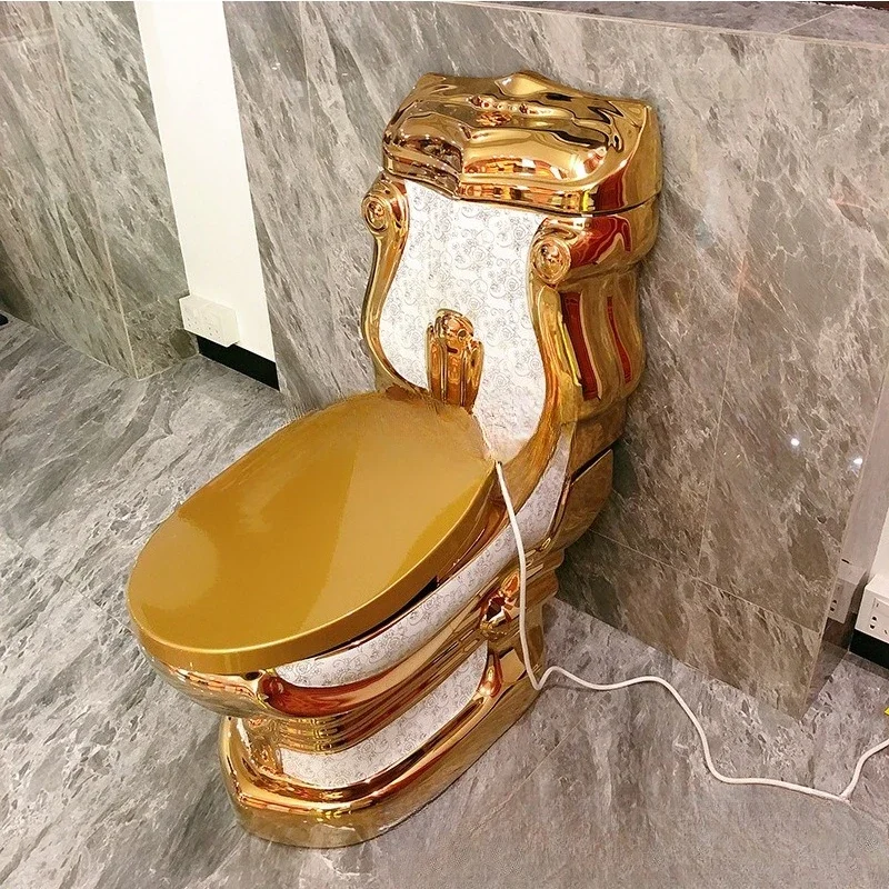 Large pipe anti-blockage, straight flush electroplating gold, smart toilet yellow-gold toilet