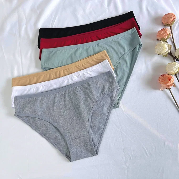 3pcs Women Panties Girl Sexy Underwear Solid Color Middle-Waisted Briefs Female Ventilation Soft Cotton Women's Underpants