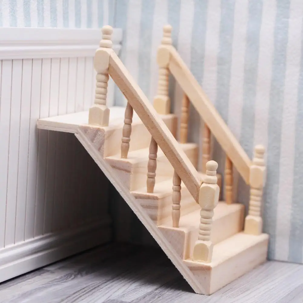 Doll House Staircase Decoration 1 12 Scale Set with Handrail Wooden Furniture Miniature Stairs for Diy