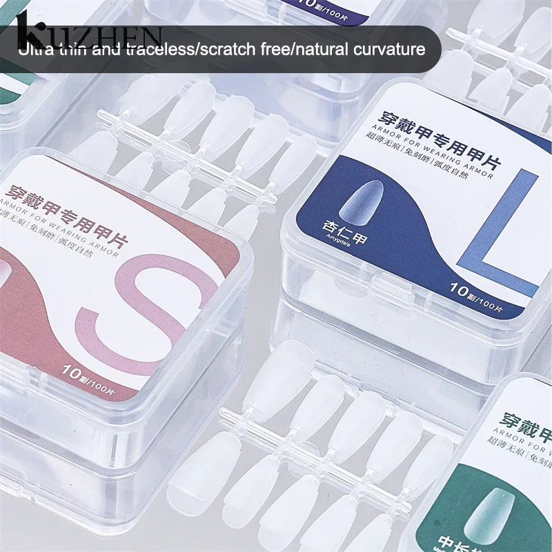 100 pz/scatola Unghie Finte Trasparente Presse Sulle Unghie Copertura Unghie Finte Consigli A Forma Corta Goccia D'acqua Adesivo Completo Per Le Unghie