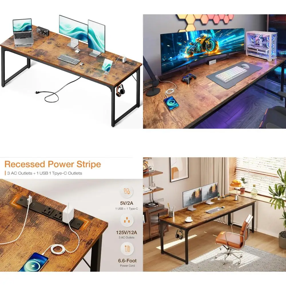 

Coleshome 71 Inch Computer Desk with USB Ports, Large Office Desk, Long Study Student Writing Desk, Rustic Brown