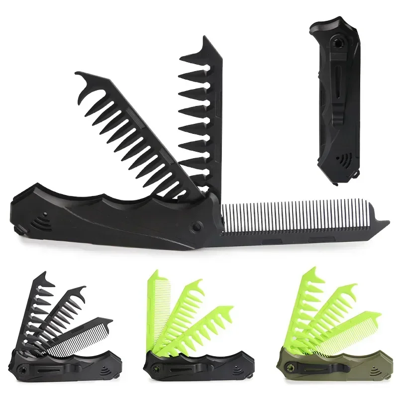Folding Comb for Men Multi Functional Pocket Comb with Clip Wide Fine Teeth Dual Ends Beard Comb Portable Hair Styling Comb